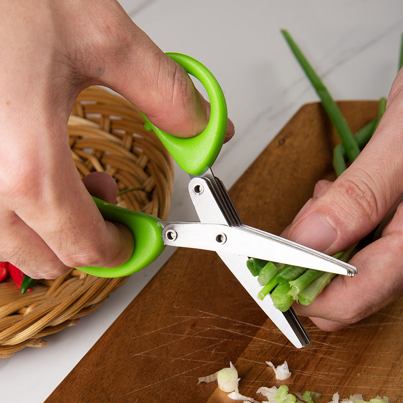 Multifunctional Multi-layer Green Onion Scissors Stainless Steel Onion Cutting Knife Herb Seaweed Spice Scissors Kitchen Scissor Kitchen Gadgets - ZELLIVA