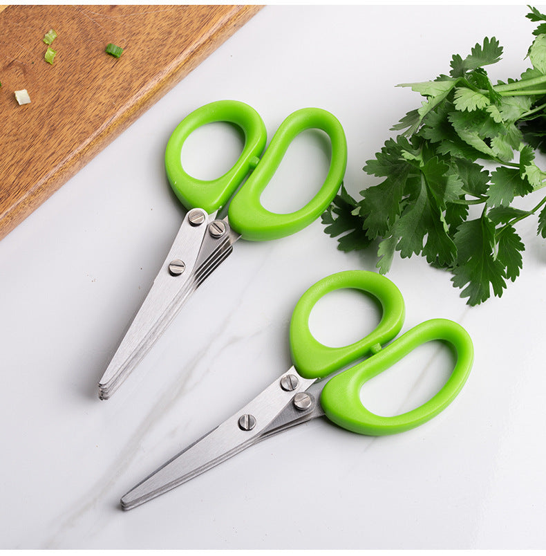 Multifunctional Multi-layer Green Onion Scissors Stainless Steel Onion Cutting Knife Herb Seaweed Spice Scissors Kitchen Scissor Kitchen Gadgets - ZELLIVA