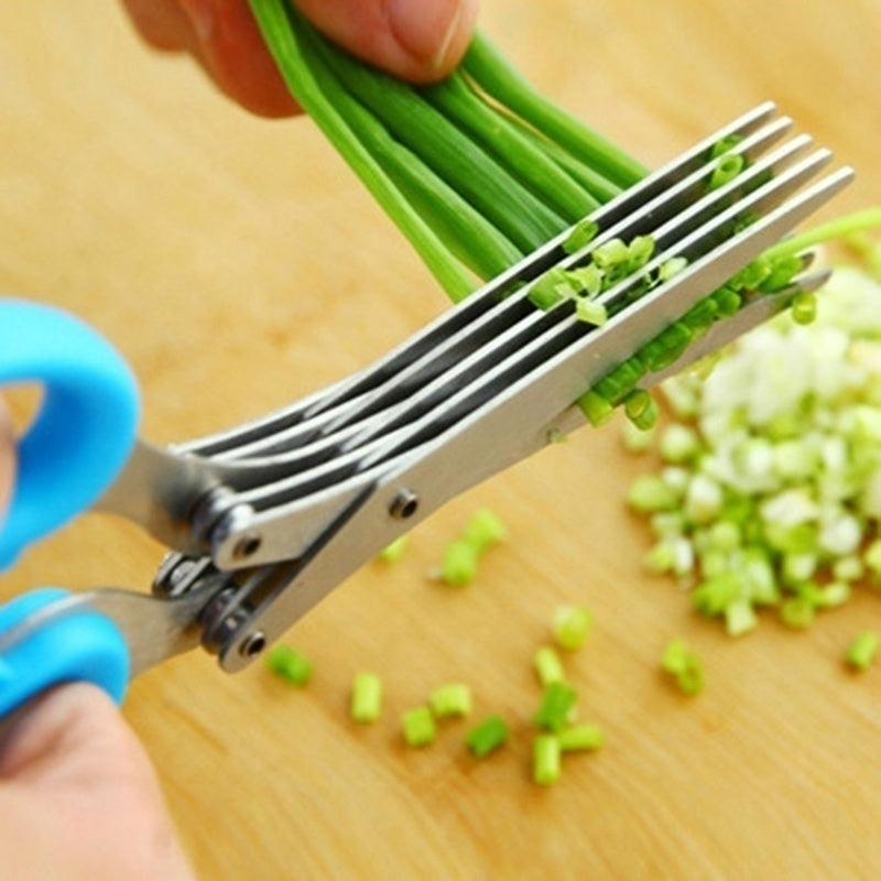 Multifunctional Multi-layer Green Onion Scissors Stainless Steel Onion Cutting Knife Herb Seaweed Spice Scissors Kitchen Scissor Kitchen Gadgets - ZELLIVA